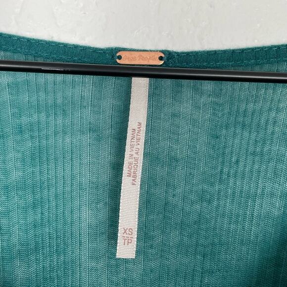 Free People Day Dreaming Long Sleeve Top Relaxed Teal Night Size NWOT Size XS - Picture 4 of 5